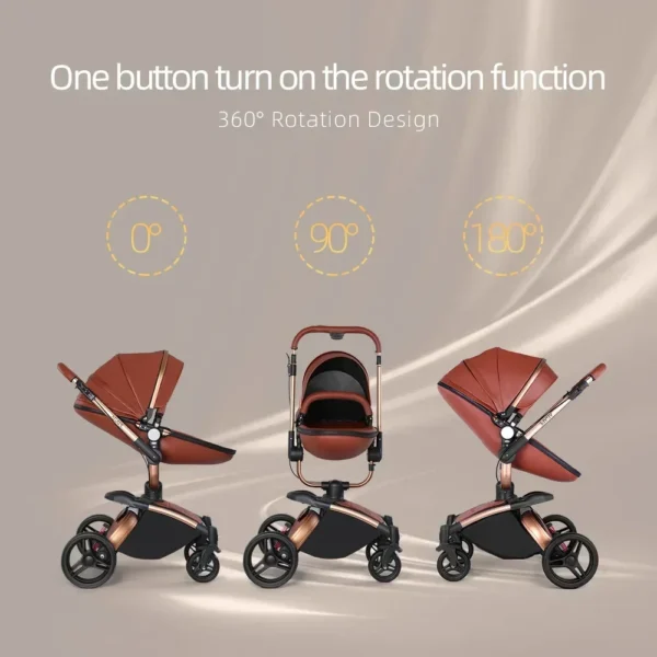 Landscape baby carriage PU leathe Baby stroller 3in1 Two-way High r Foldable shock-absorbing eggshell stroller 2in1 - Image 5