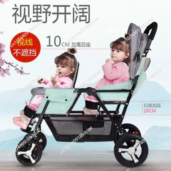 Twin baby stroller Lightweight folding can sit and lie down Double baby stroller Front and rear seats Second baby stroller - Image 6