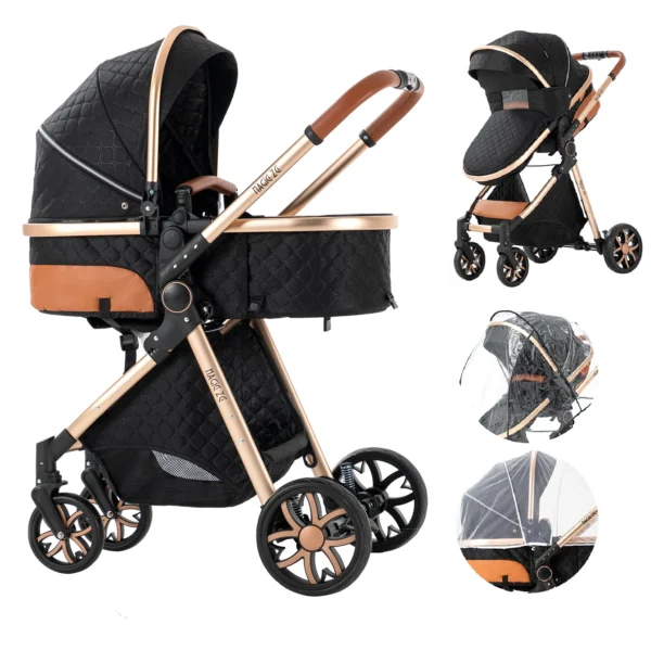 Luxury Baby Stroller 2 in 1 Foldable Stroller High landscape Newborn Baby Bassinet Puchair Lightweight baby cart with comfort