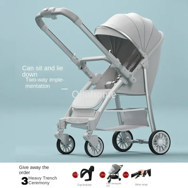 Baby Stroller Can Sit and Lie Foldable Two-Way Lightweight Folding High Landscape Newborn Trolley Baby Walking Tool - Image 2