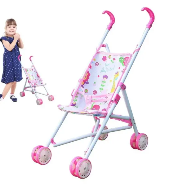 Lightweight Baby Doll Stroller Steel Pole Foldable Baby Stroller Pretend Play Toy Simulation Baby Doll Hand Trolley Toy Gifts