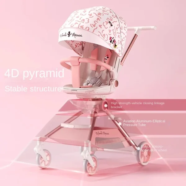 Pink Newborn Stroller can sit or lie down 0-6 years old Children Lightweight Folding Boardable Travel 360 ° Steering Stroller - Image 3