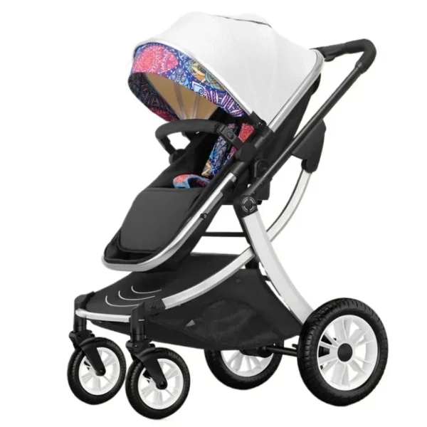 3 in 1 Lightweight Stroller with Car Seat Two-way Foldable Children's Stroller High View Four Wheel Baby Stroller Baby Carriage - Image 4