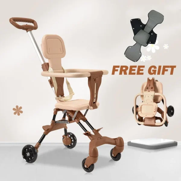 Baby Stroller for Toddler One-click Folding Lightweight Stroller Two-ways Baby Strolling Cart with Canopy Swivel Front Wheel - Image 6