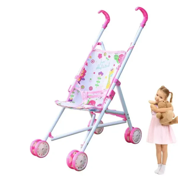 Lightweight Baby Doll Stroller Steel Pole Foldable Baby Stroller Pretend Play Toy Simulation Baby Doll Hand Trolley Toy Gifts - Image 2