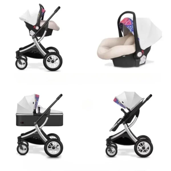 3 in 1 Lightweight Stroller with Car Seat Two-way Foldable Children's Stroller High View Four Wheel Baby Stroller Baby Carriage - Image 2