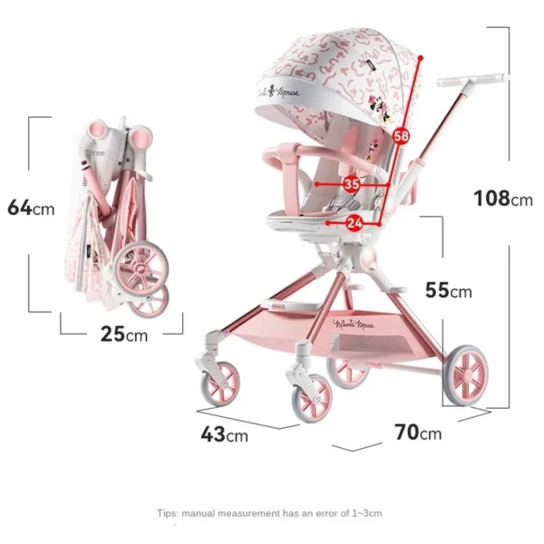 Pink Newborn Stroller can sit or lie down 0-6 years old Children Lightweight Folding Boardable Travel 360 ° Steering Stroller - Image 6