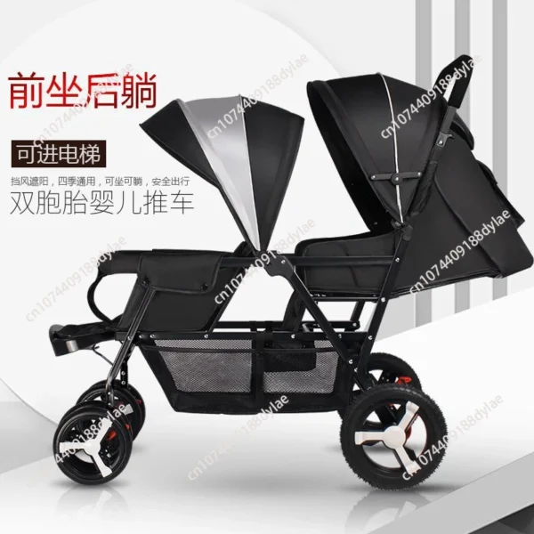 Twin baby stroller Lightweight folding can sit and lie down Double baby stroller Front and rear seats Second baby stroller - Image 5