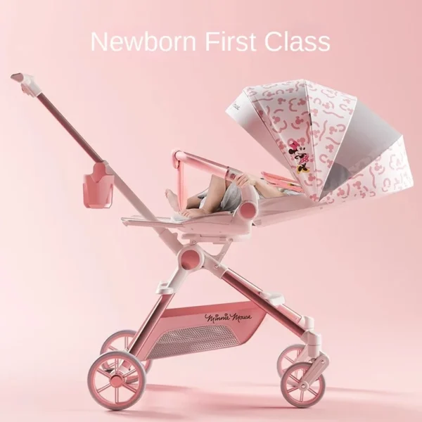 Pink Newborn Stroller can sit or lie down 0-6 years old Children Lightweight Folding Boardable Travel 360 ° Steering Stroller