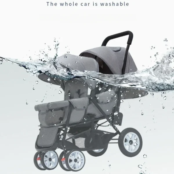 New Twins baby stroller front and rear seats, two people can sit and lie down, lightweight folding children's handcart stroller - Image 6