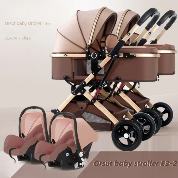 3-in-1 Twin Baby Stroller with Car Seat,portable Foldable Baby Stroller High View Newborn Baby Stroller Can Sit and Lie - Image 2