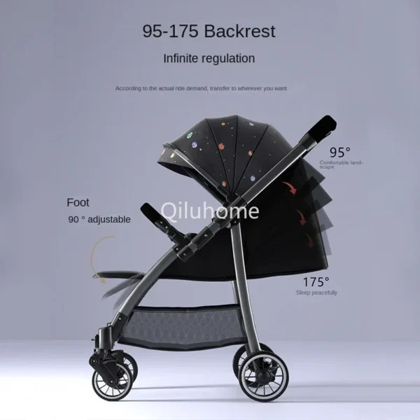 Baby Stroller Can Sit and Lie Foldable Two-Way Lightweight Folding High Landscape Newborn Trolley Baby Walking Tool - Image 3