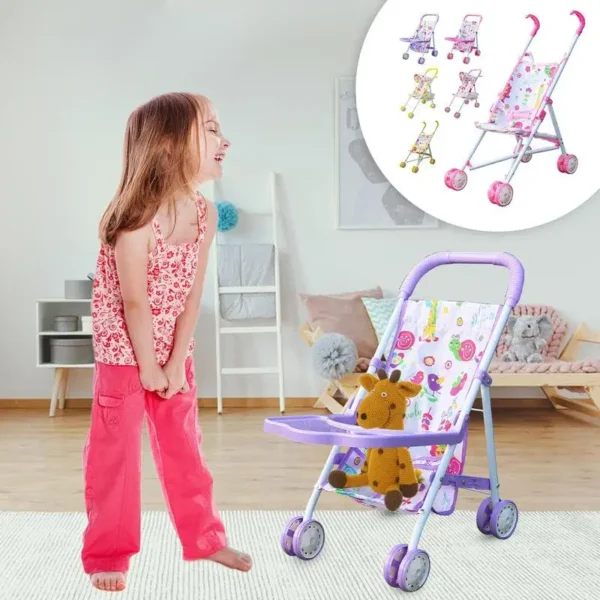 Lightweight Baby Doll Stroller Steel Pole Foldable Baby Stroller Pretend Play Toy Simulation Baby Doll Hand Trolley Toy Gifts - Image 3