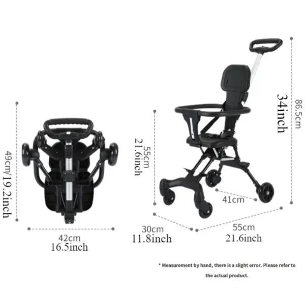 Baby Stroller for Toddler One-click Folding Lightweight Stroller Two-ways Baby Strolling Cart with Canopy Swivel Front Wheel - Image 2