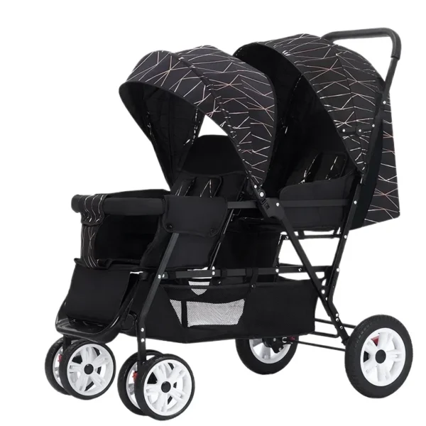 New Twins baby stroller front and rear seats, two people can sit and lie down, lightweight folding children's handcart stroller - Image 2