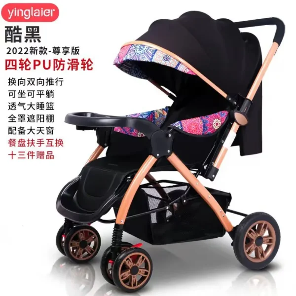 Baby Stroller Can Sit Lie Down Lightweight Foldable Four-wheel Shock Absorber Newborn Stroller Baby Stroller Baby Handcart - Image 4